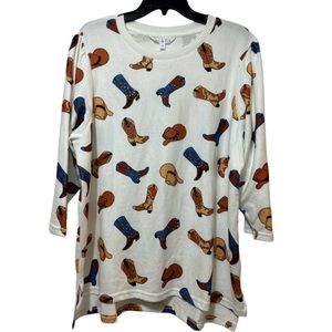 Women's White Boot Print Top